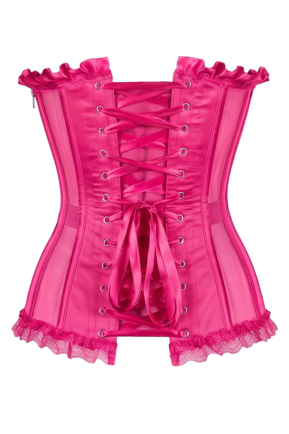 VIVIEN Mesh &amp; Sequin with Satin Burlesque Overbust Corset CWL—1780 by Luxe Noir — back view