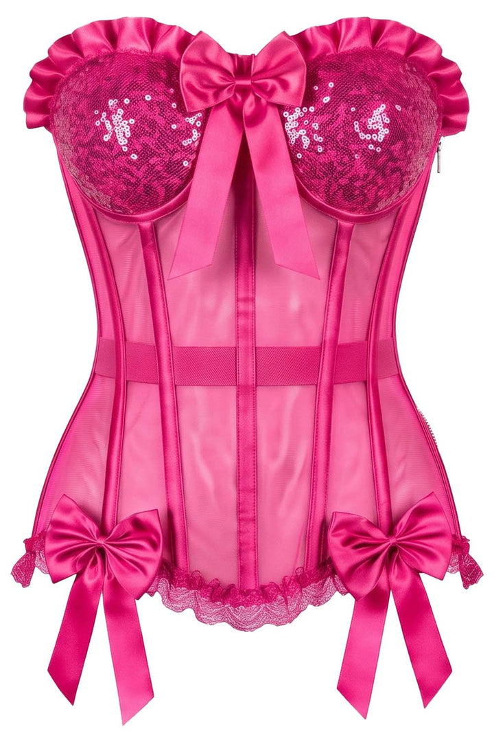 VIVIEN Mesh &amp; Sequin with Satin Burlesque Overbust Corset CWL—1780 by Luxe Noir — front view