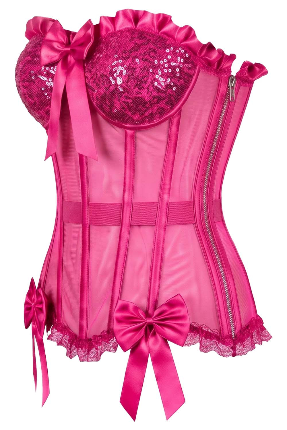 VIVIEN Mesh &amp; Sequin with Satin Burlesque Overbust Corset CWL—1780 by Luxe Noir — side view