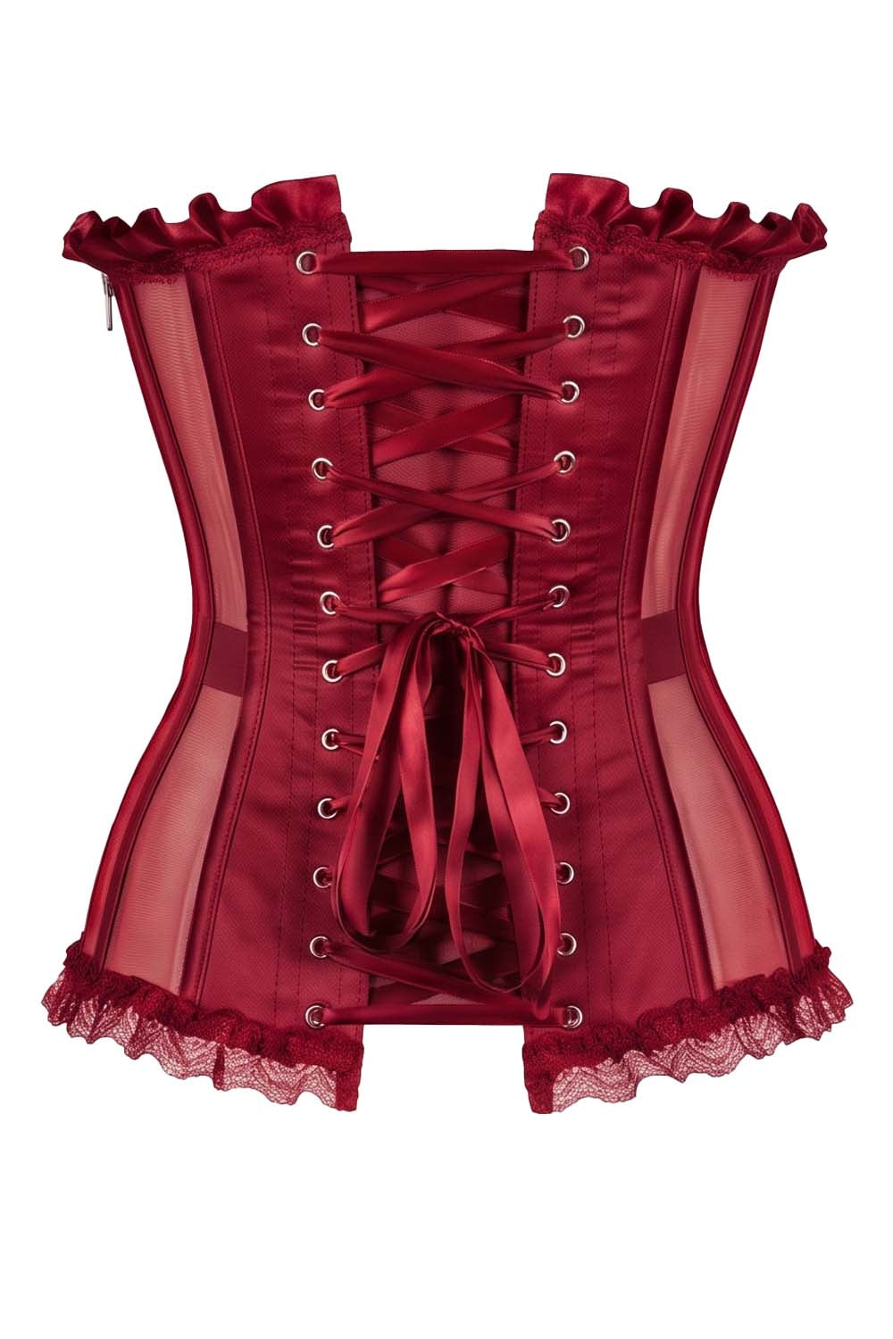 VIVIEN Mesh &amp; Sequin with Satin Burlesque Overbust Corset CWL—1781 by Luxe Noir — back view
