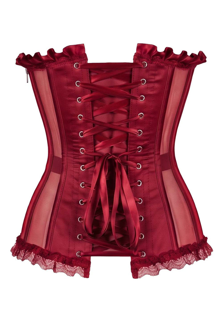 VIVIEN Mesh &amp; Sequin with Satin Burlesque Overbust Corset CWL—1781 by Luxe Noir — back view