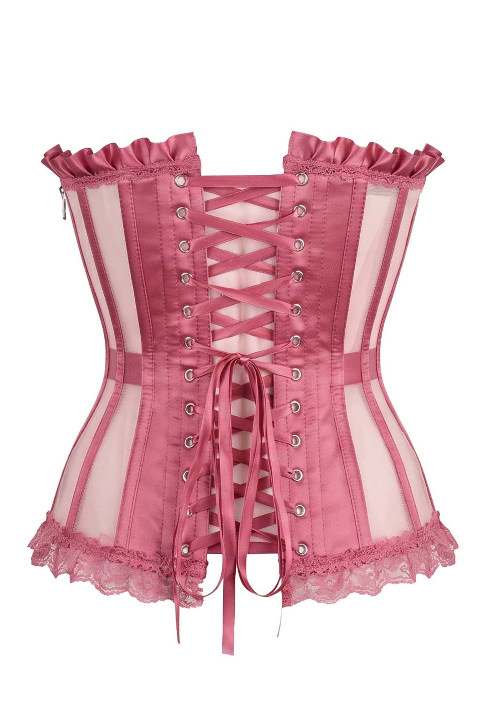 VIVIEN Mesh &amp; Sequin with Satin Burlesque Overbust Corset CWL—1782 by Luxe Noir — back view