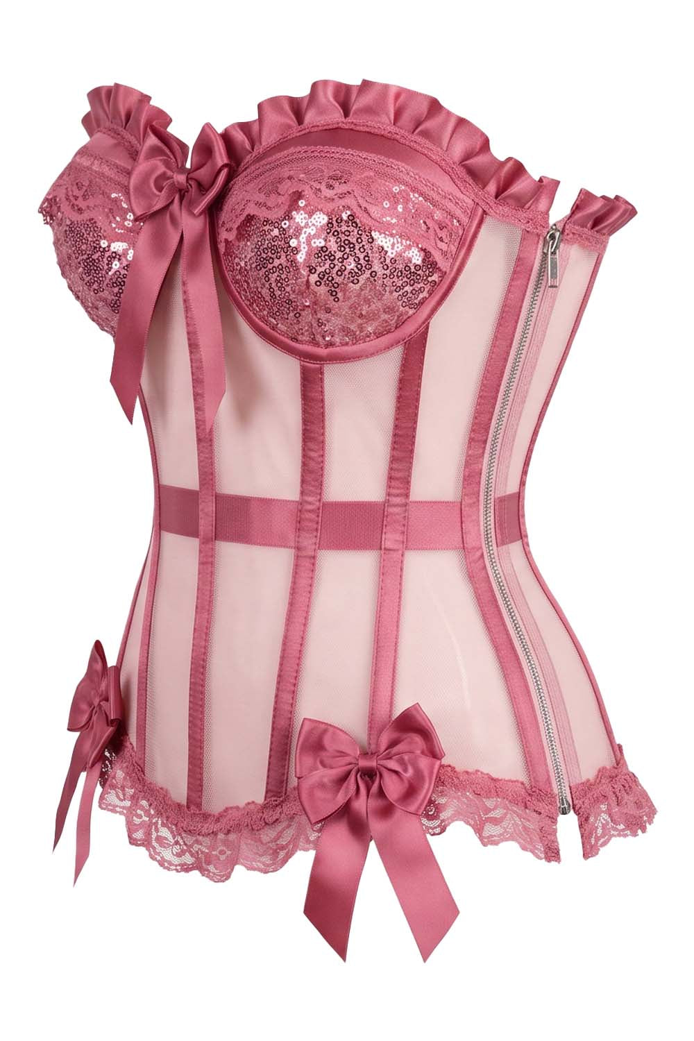 VIVIEN Mesh &amp; Sequin with Satin Burlesque Overbust Corset CWL—1782 by Luxe Noir — side view