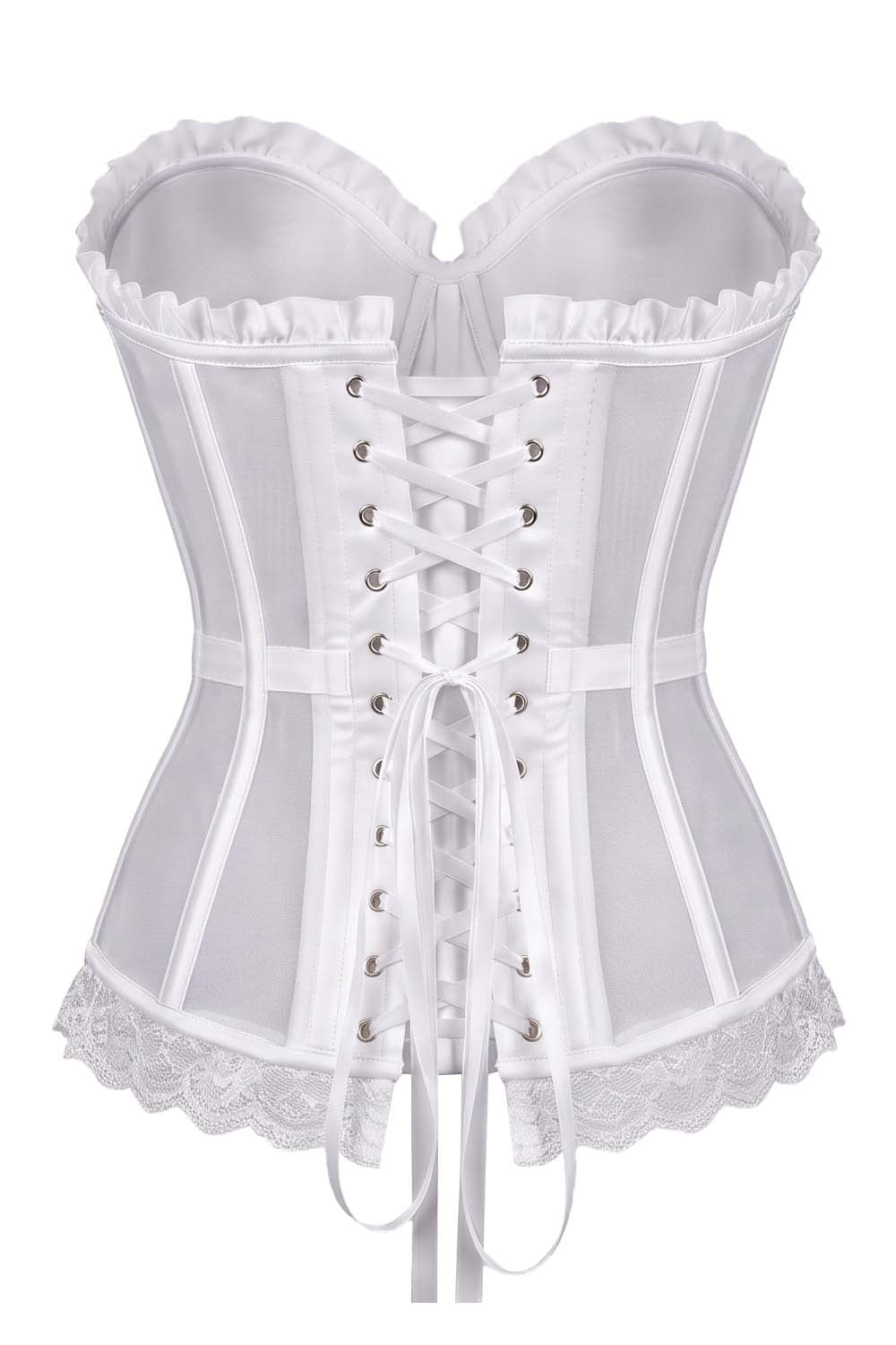 VIVIEN Mesh &amp; Sequin with Satin Burlesque Overbust Corset CWL—1783 by Luxe Noir — back view