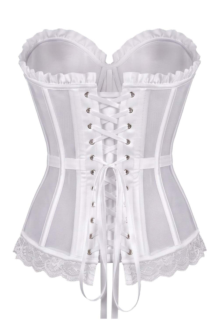 VIVIEN Mesh &amp; Sequin with Satin Burlesque Overbust Corset CWL—1783 by Luxe Noir — back view