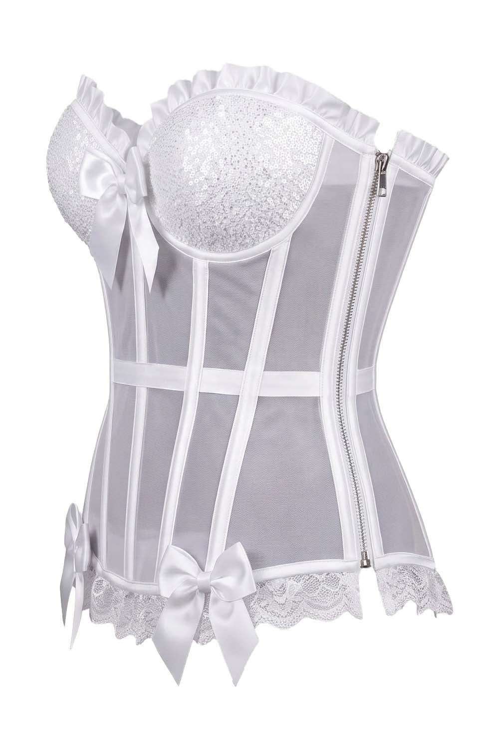 VIVIEN Mesh &amp; Sequin with Satin Burlesque Overbust Corset CWL—1783 by Luxe Noir — side view