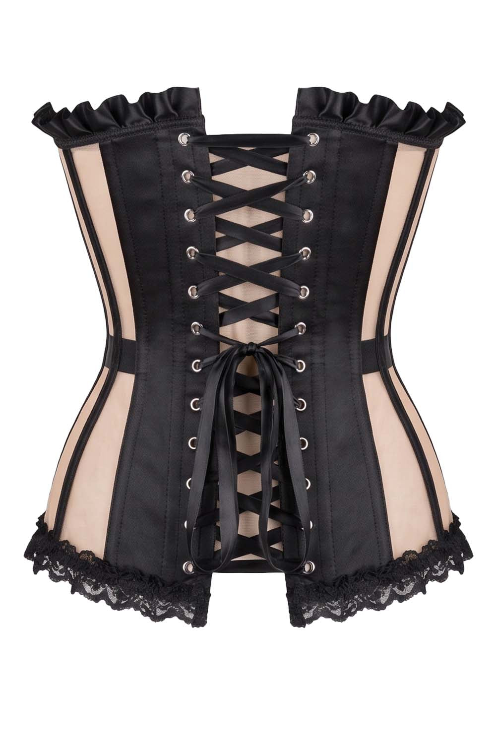 VIVIEN Mesh &amp; Sequin with Satin Burlesque Overbust Corset CWL—1785 by Luxe Noir — back view