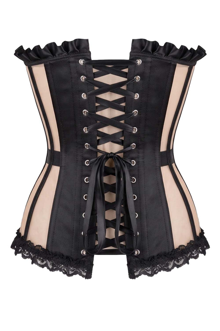 VIVIEN Mesh &amp; Sequin with Satin Burlesque Overbust Corset CWL—1785 by Luxe Noir — back view