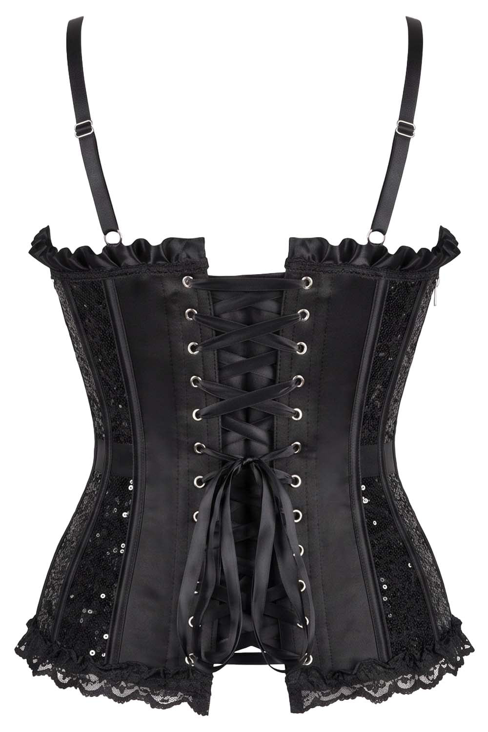 VIVIEN Sequin with Satin Burlesque Overbust Corset CWL—1786 by Luxe Noir — back view