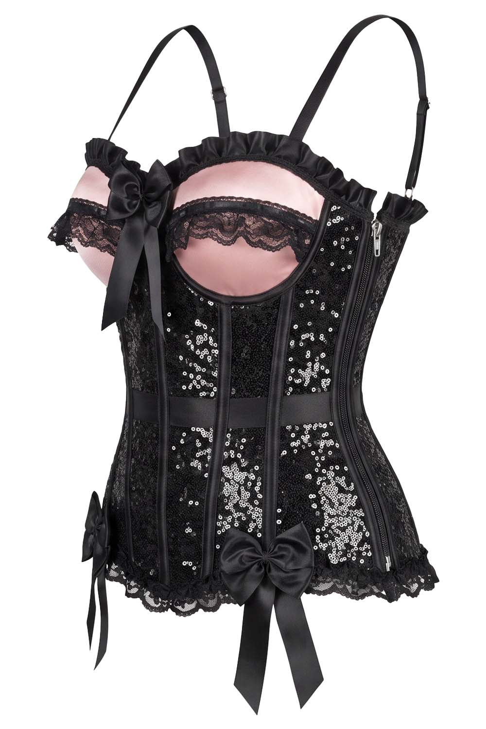 VIVIEN Sequin with Satin Burlesque Overbust Corset CWL—1786 by Luxe Noir — side view